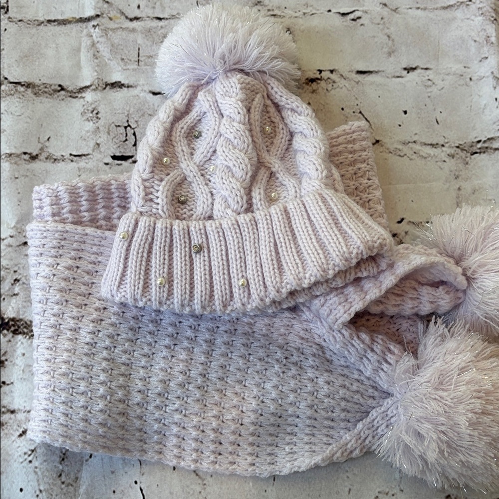 Cozy Lavender Light Purples Knit Hat and Scarf Set for Girls